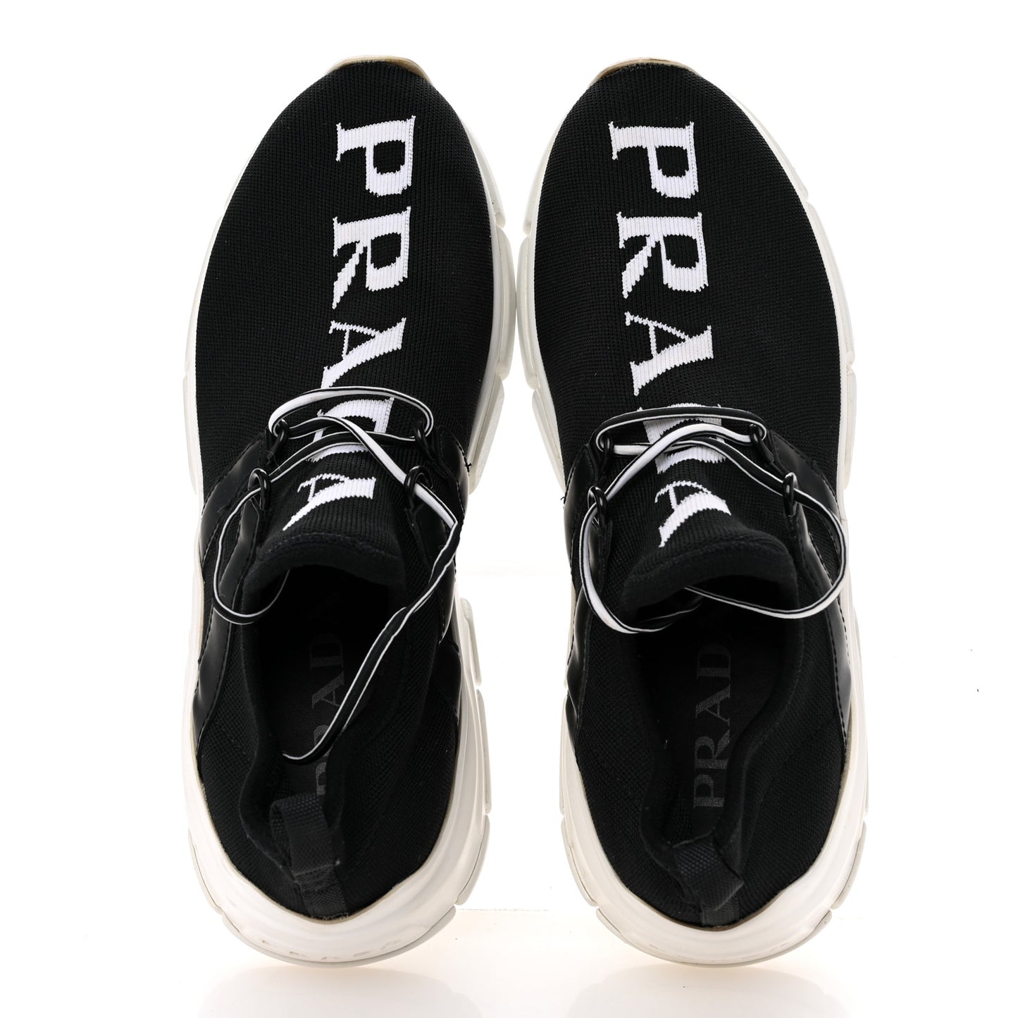 Knit Fabric Logo Womens Sneakers 37 Black White