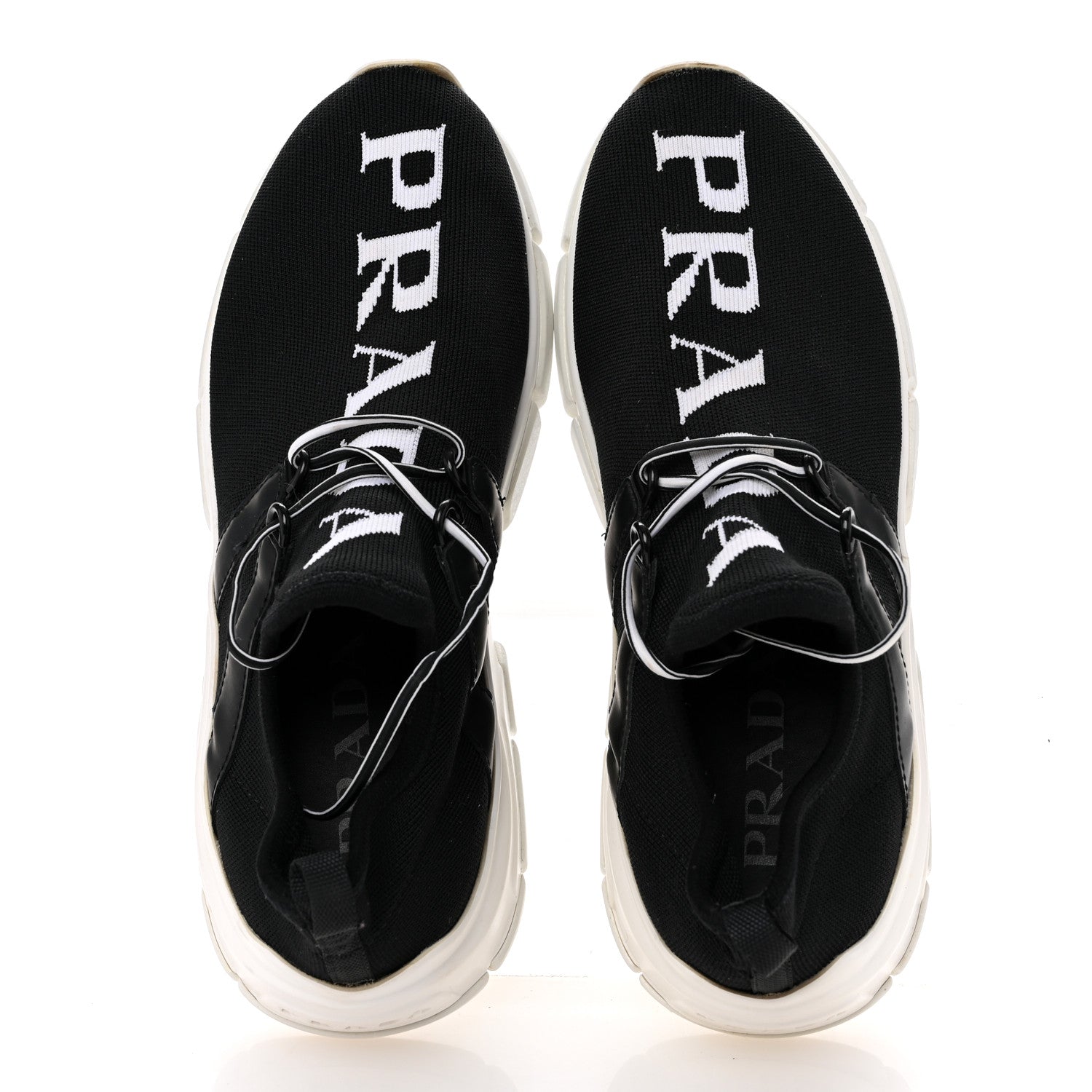 Prada Knit Fabric Logo Womens Sneakers 37 Black White 2 of 11