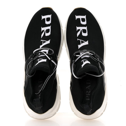 Prada Knit Fabric Logo Womens Sneakers 37 Black White 2 of 11