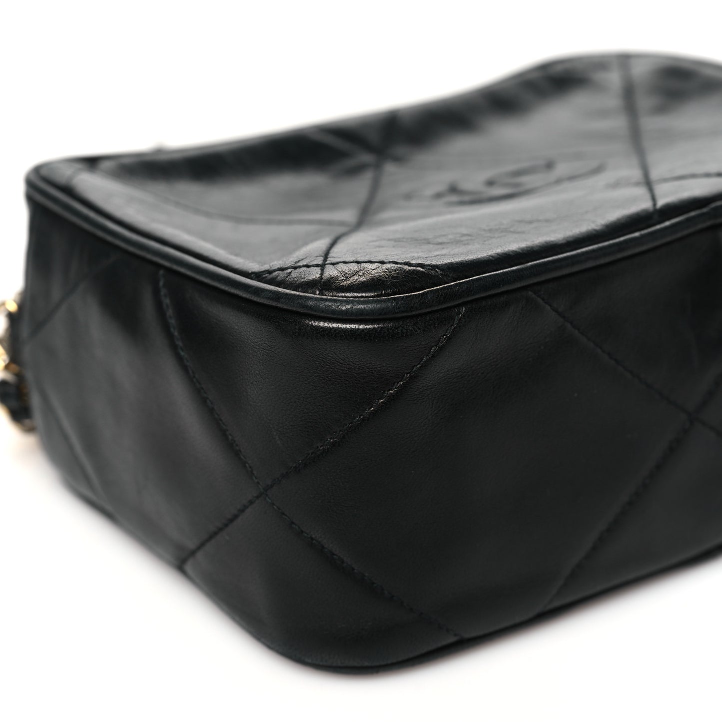 Lambskin Quilted CC Tassel Camera Case Black