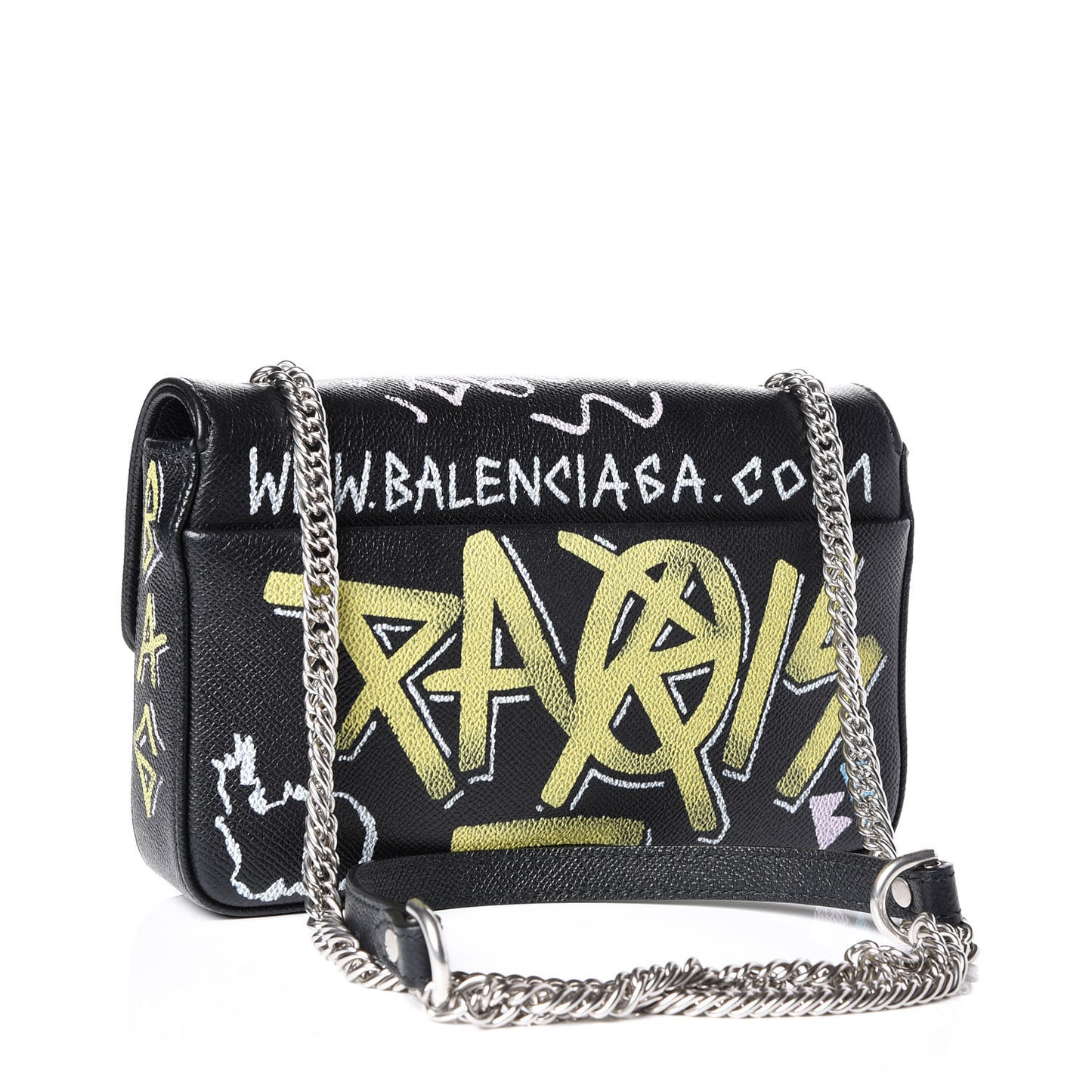 Calfskin Graffiti BB Chain Wallet Black Multicolor