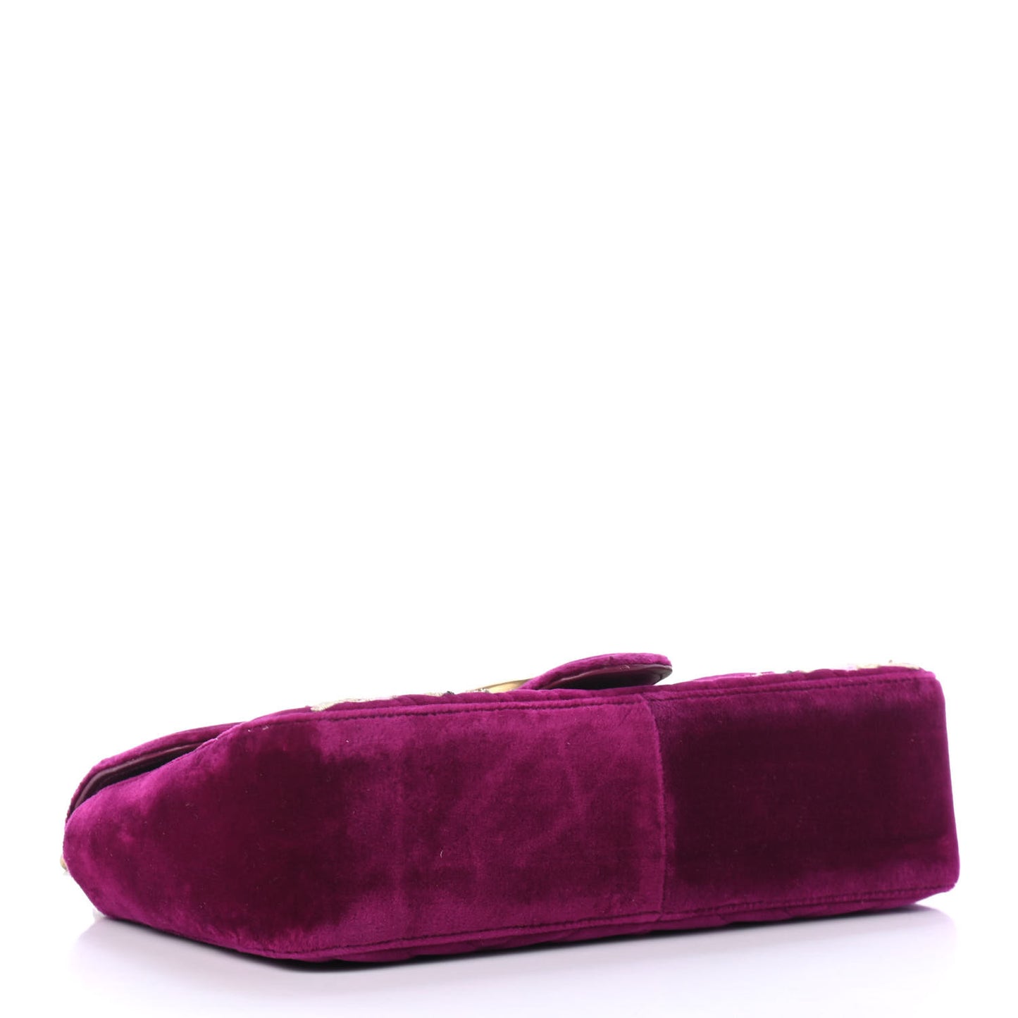 Velvet Matelasse Embroidered Small GG Marmont Shoulder Bag Fuchsia Violet Cyclamen