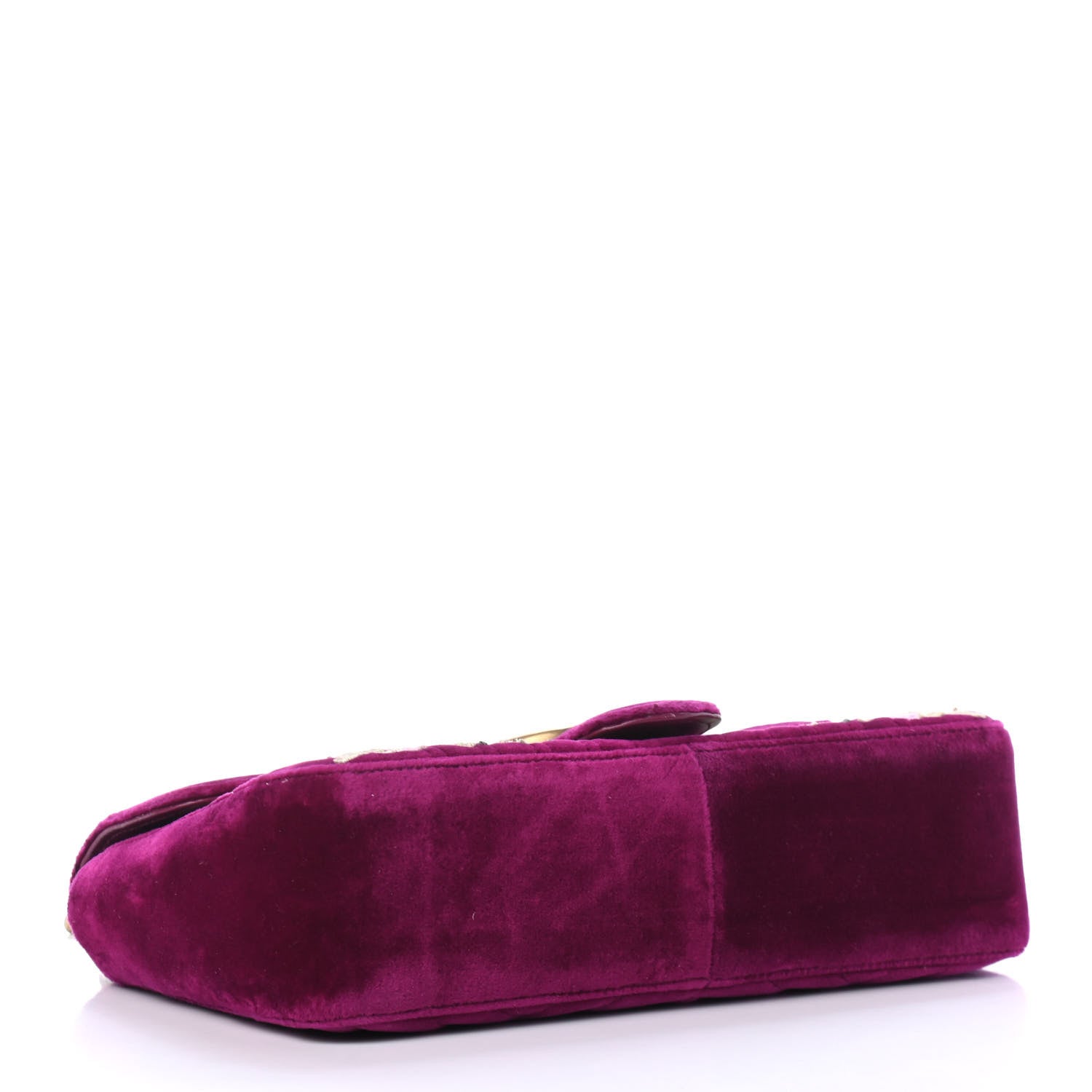 Gucci Velvet Matelasse Embroidered Small GG Marmont Shoulder Bag Fuchsia Violet Cyclamen 3 of 4