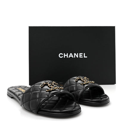 Chanel Shiny Goatskin Quilted CC Mules Sandals 40 Black 9 of 9