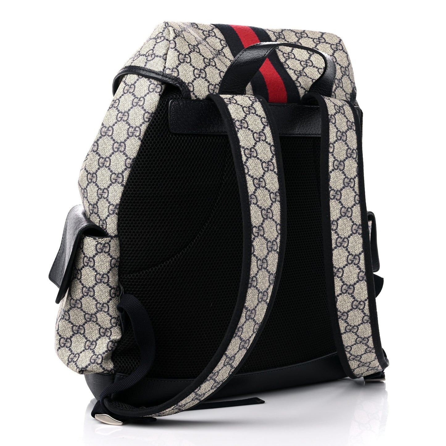 GG Supreme Monogram Medium Ophidia Double Buckle Backpack Beige Blue Black
