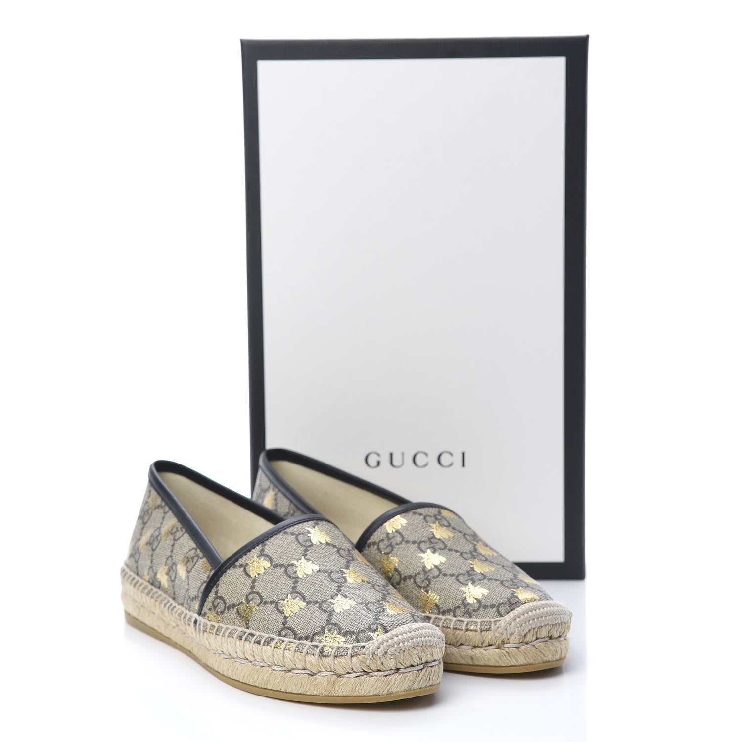 Gucci GG Supreme Monogram Bees Espadrille Flats 36 Beige Ebony Oro Black 10 of 10