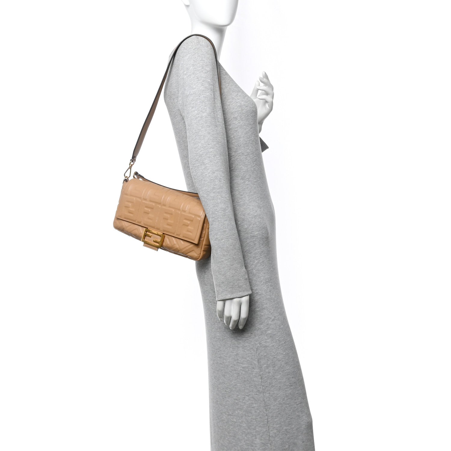 Fendi Nappa FF 1974 Embossed Baguette Miele Scuro 2 of 9