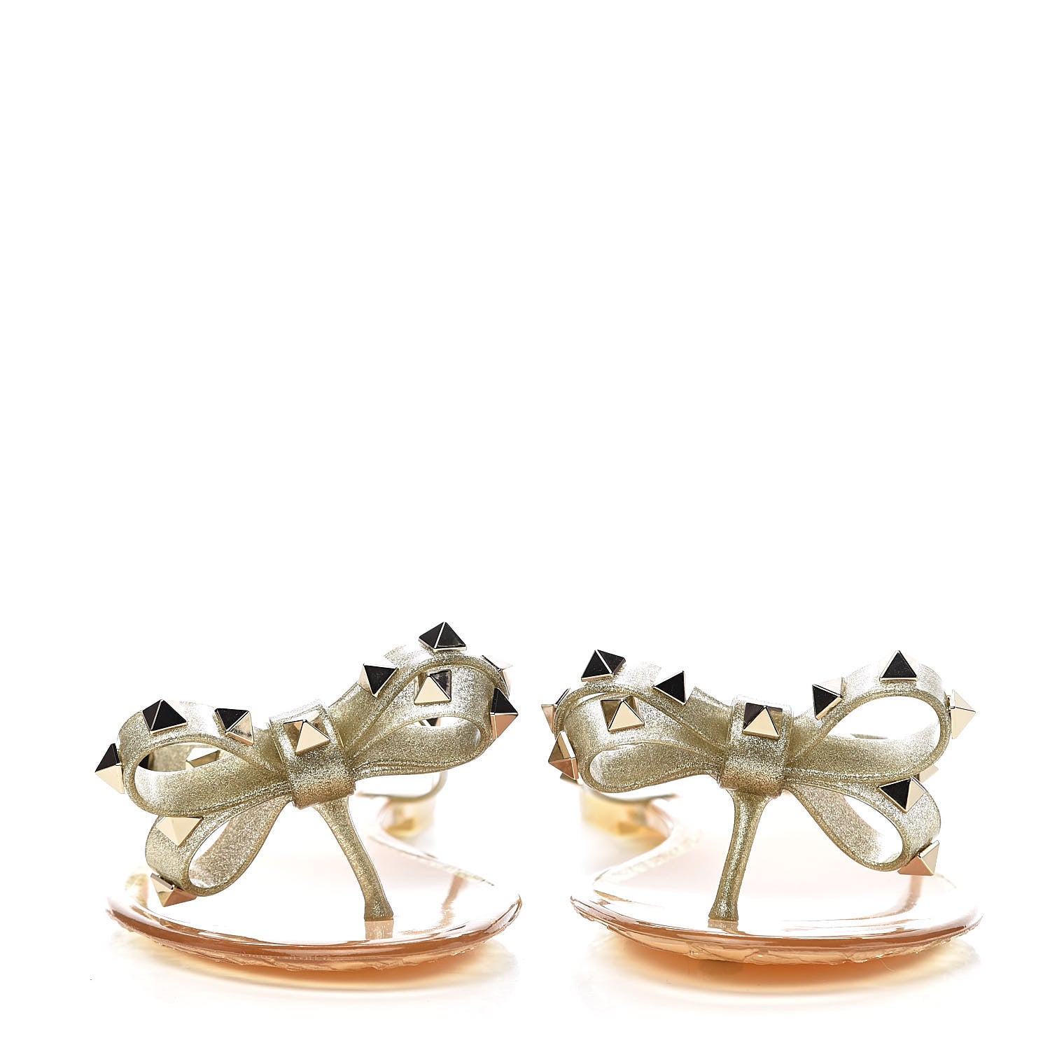 Valentino Garavani PVC Jelly Glitter Rockstud Bow Thong Sandals 35 Oro 2 of 9