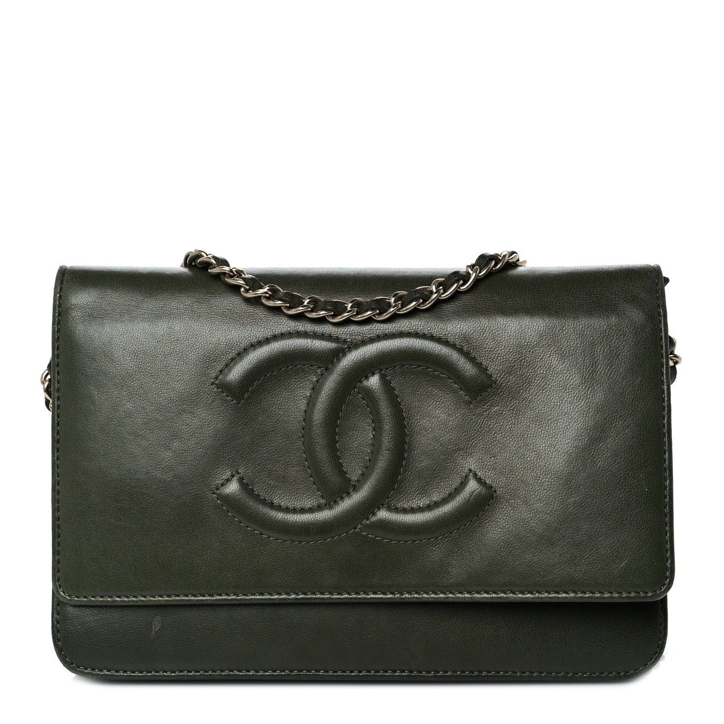 Lambskin Timeless CC Wallet On Chain WOC Khaki