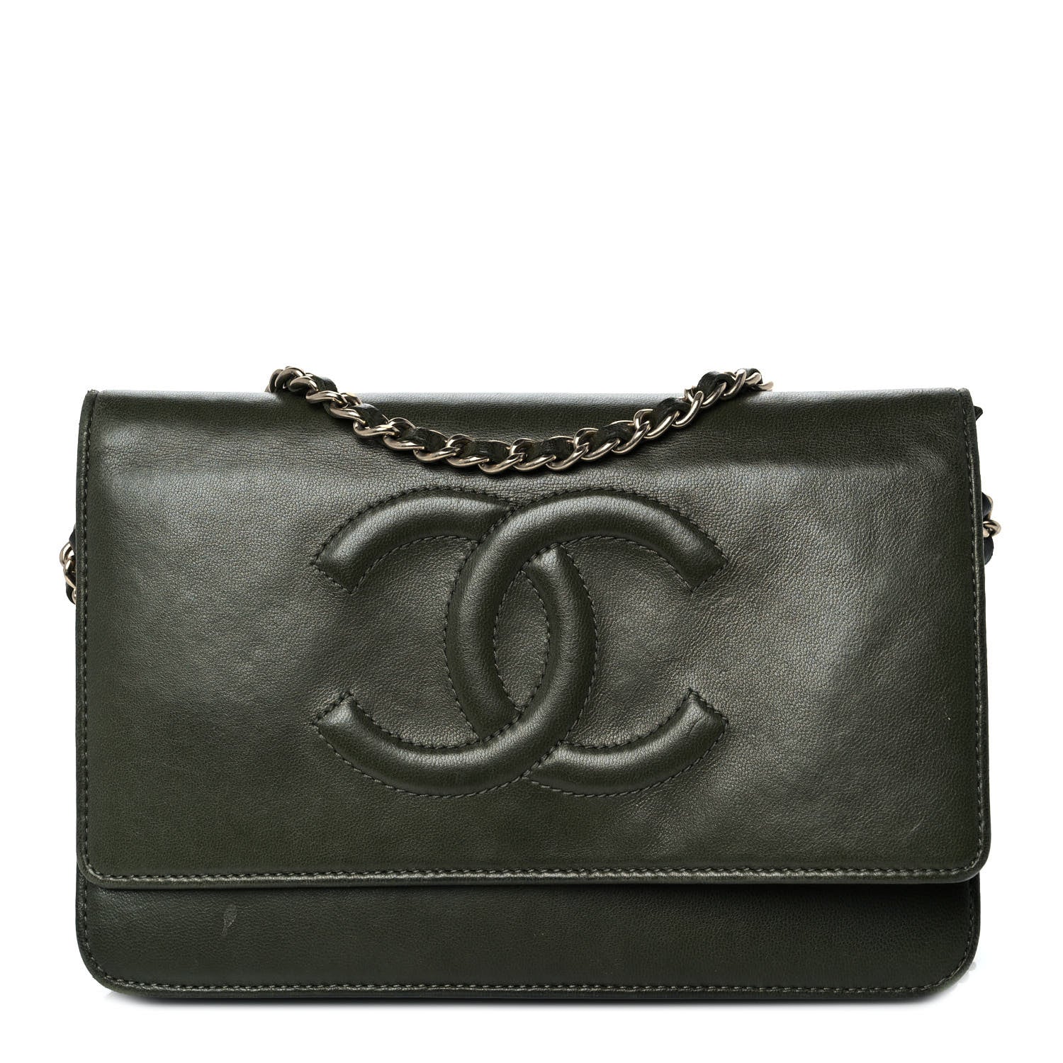 Chanel Lambskin Timeless CC Wallet On Chain WOC Khaki 1 of 9