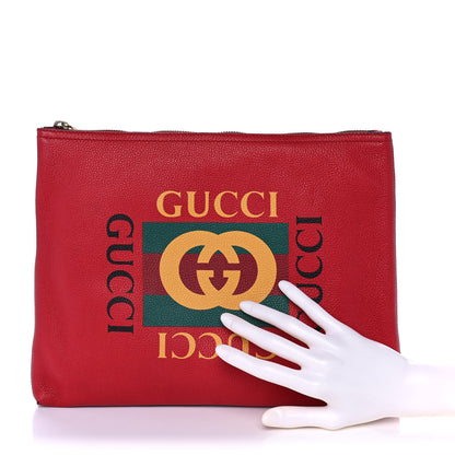 Gucci Pebbled Calfskin Medium Logo Portfolio Clutch Hibiscus Red 2 of 13