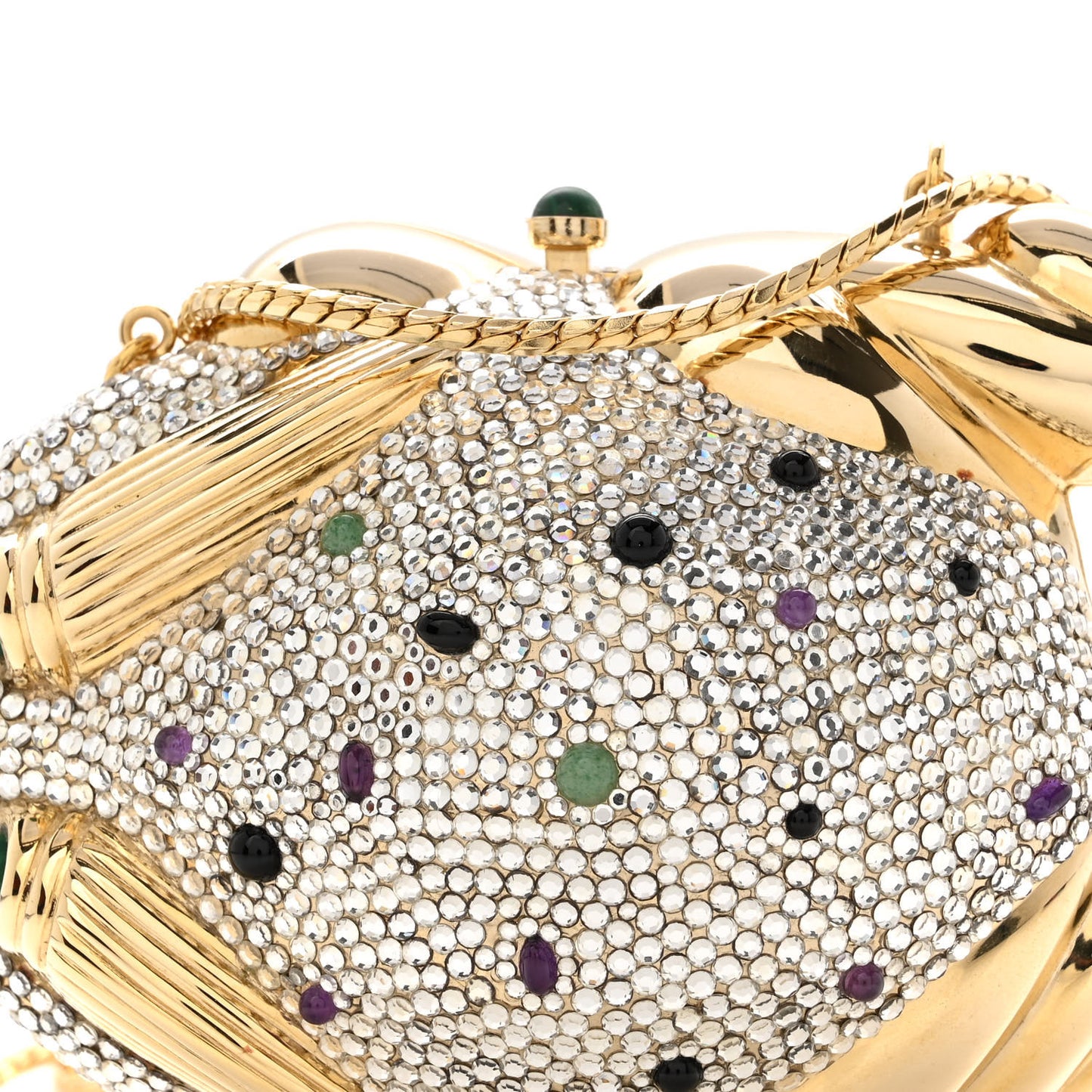 Crystal Frog Minaudiere Chain Clutch Gold