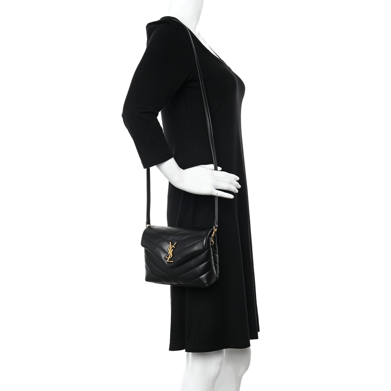 Saint Laurent Calfskin Y Quilted Monogram Toy Loulou Crossbody Bag Black 2 of 12