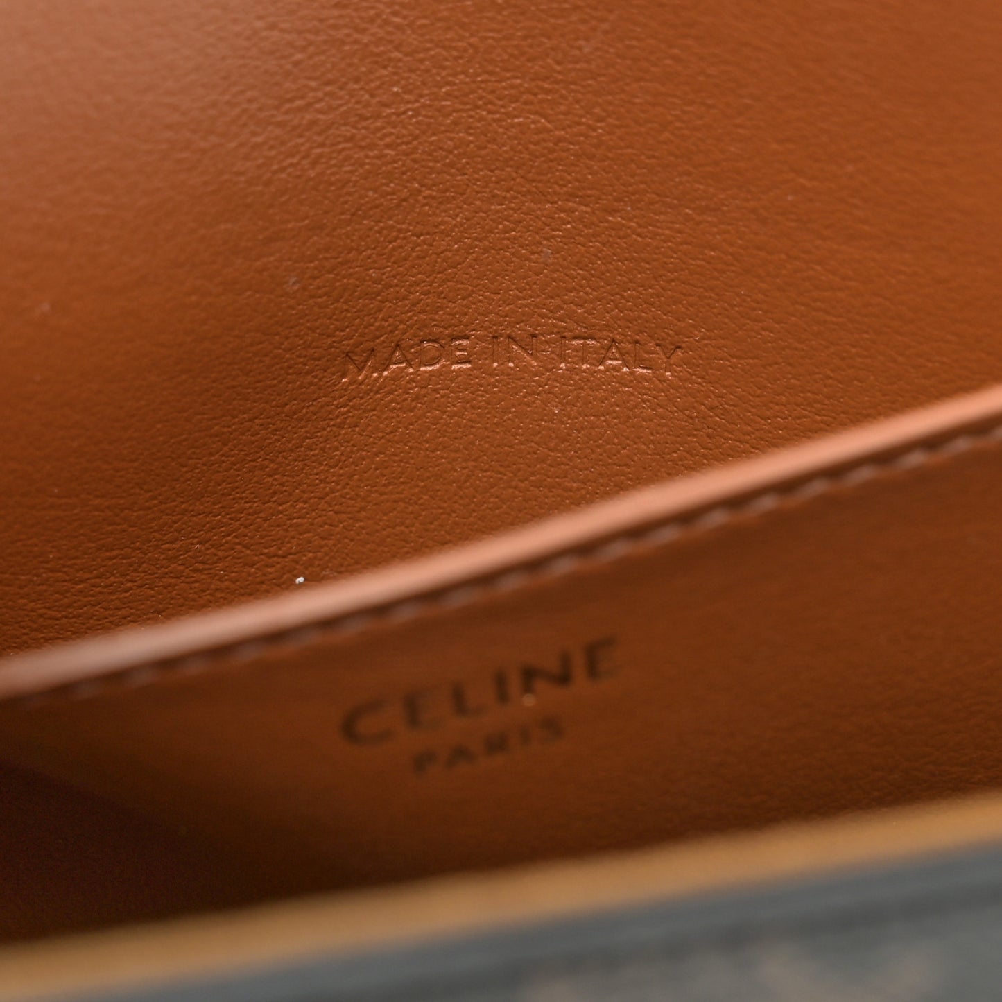 Triomphe Canvas Calfskin Tabou Clutch on Strap Tan
