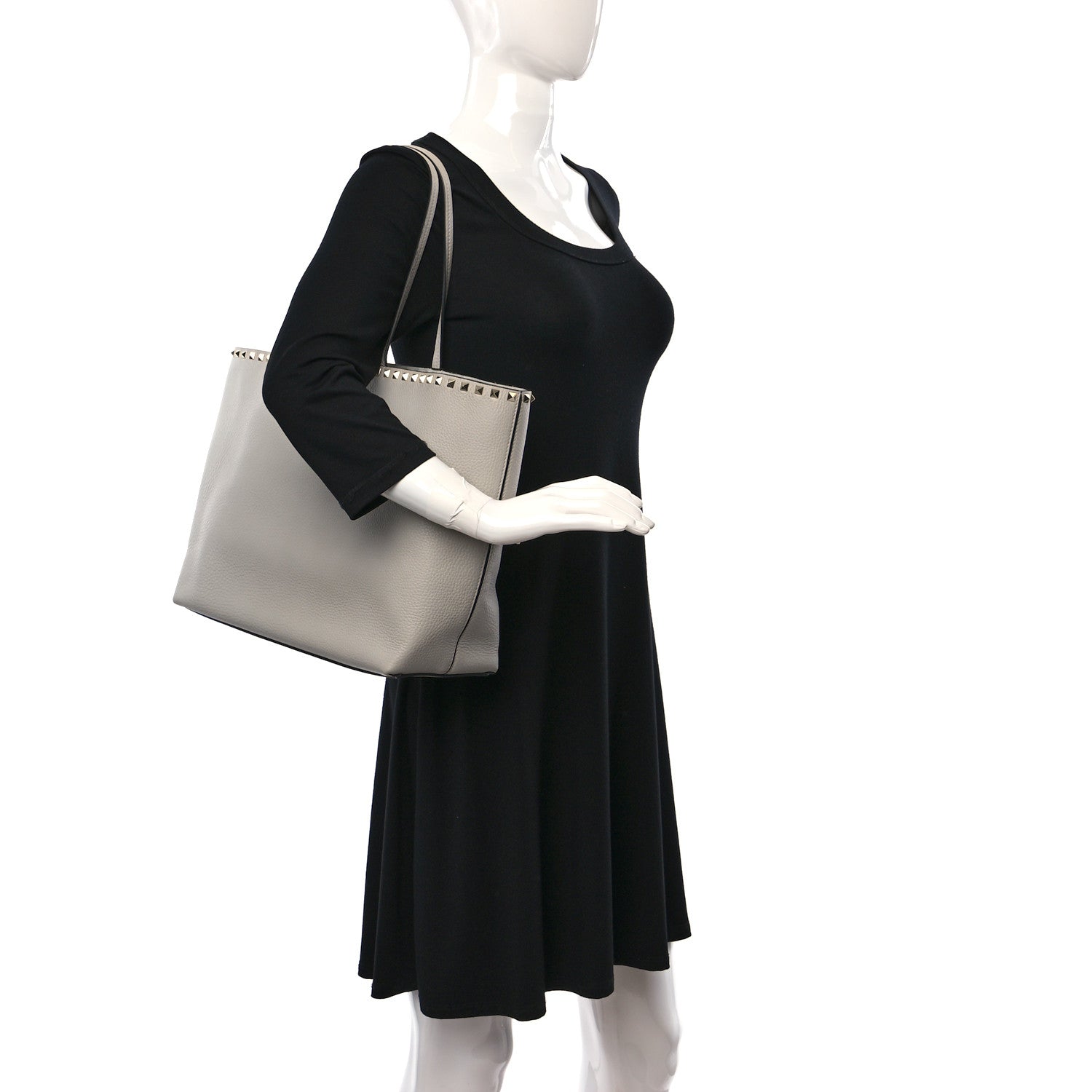 Valentino Garavani Grained Calfskin Rockstud Shoulder Tote Opal Grey 2 of 8
