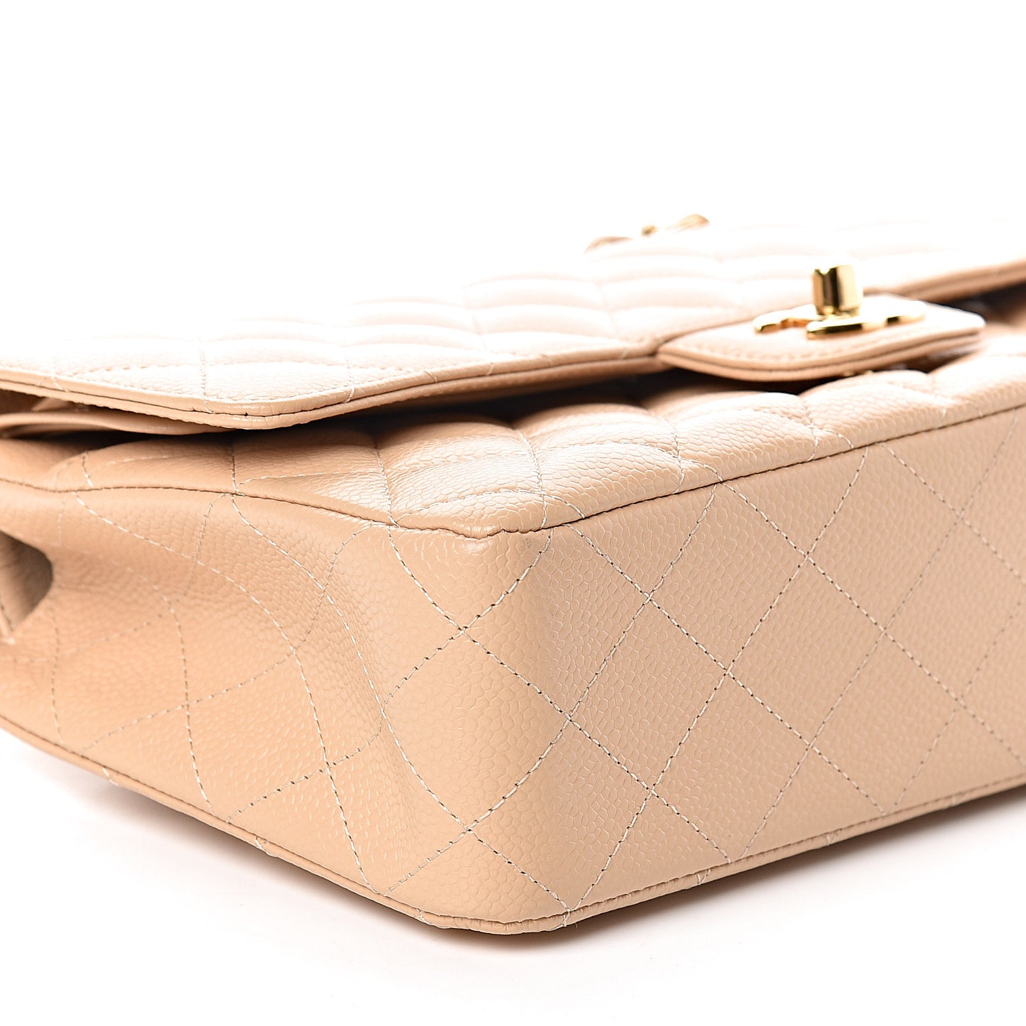 Caviar Quilted Medium Double Flap Beige
