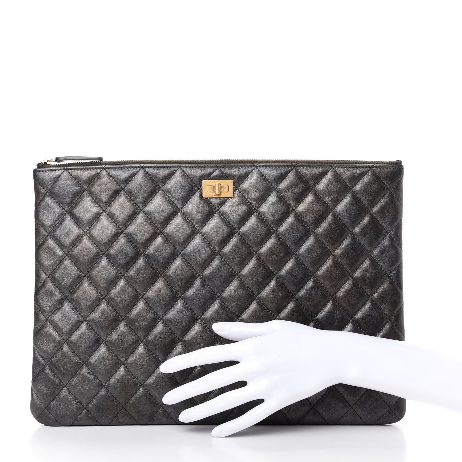 Chanel Metallic Calfskin Quilted Large Reissue Cosmetic Case Black 2 of 7