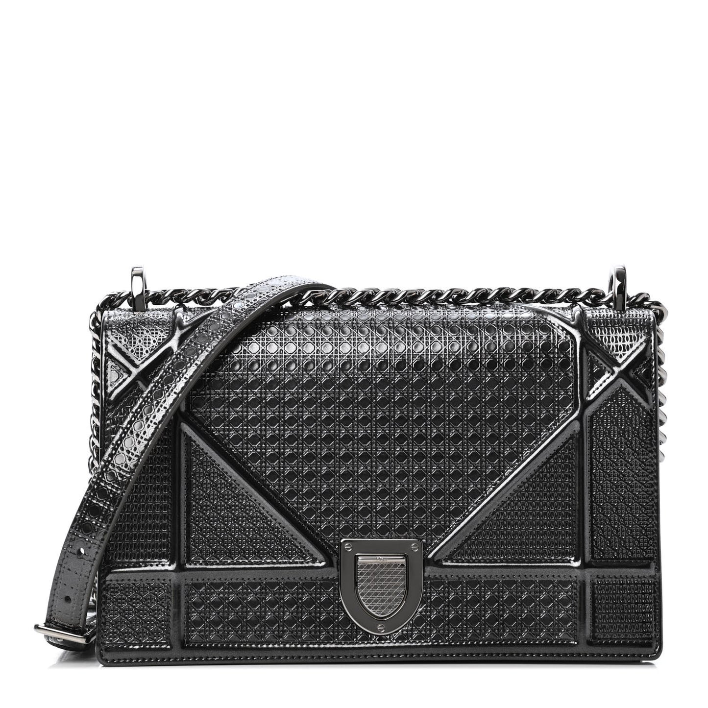 Metallic Patent Micro-Cannage Medium Diorama Flap Bag Graphite