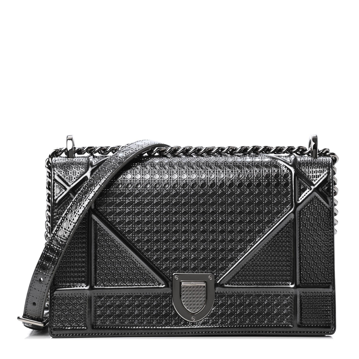 Christian Dior Metallic Patent Micro-Cannage Medium Diorama Flap Bag Graphite 1 of 4