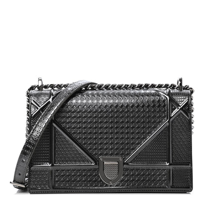 Christian Dior Metallic Patent Micro-Cannage Medium Diorama Flap Bag Graphite 1 of 4