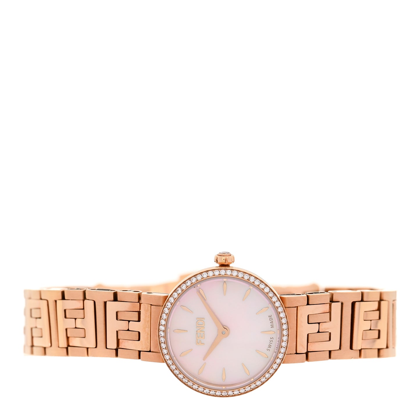 Stainless Steel Diamond Bezel Pink Mother of Pearl 19mm Fendi Forever Quartz Watch