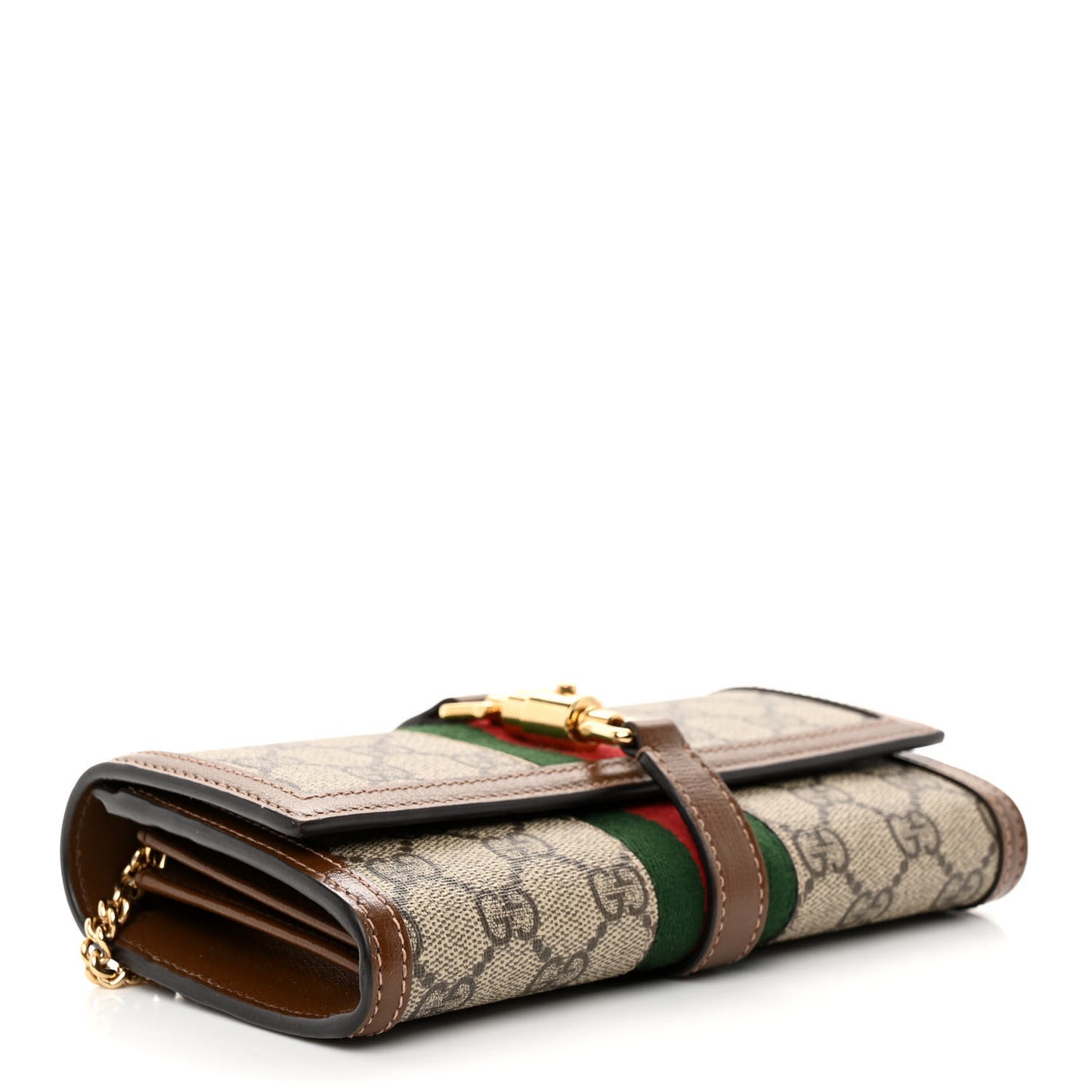 GG Supreme Monogram Azalea Calfskin Web Jackie 1961 Chain Wallet Beige Ebony Brown Sugar