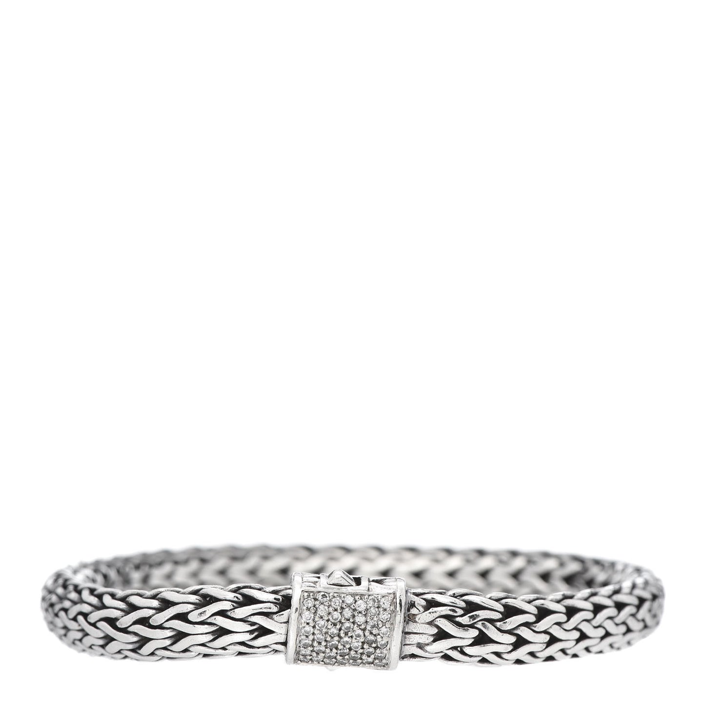 Sterling Silver 18K White Gold Diamond 7.5mm Classic Chain Bracelet