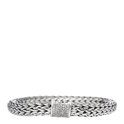 John Hardy Sterling Silver 18K White Gold Diamond 7.5mm Classic Chain Bracelet 1 of 5