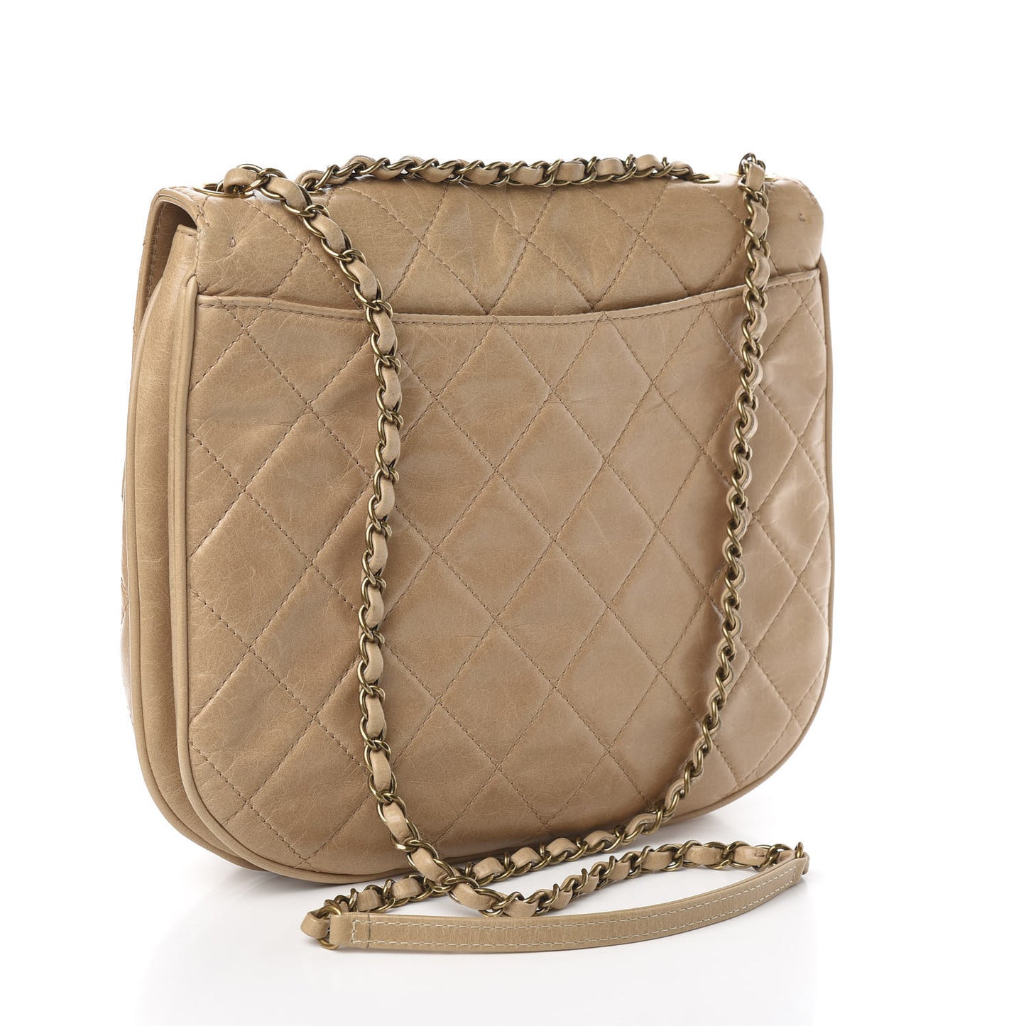 Glazed Calfskin Quilted Medium Bubble CC Flap Beige