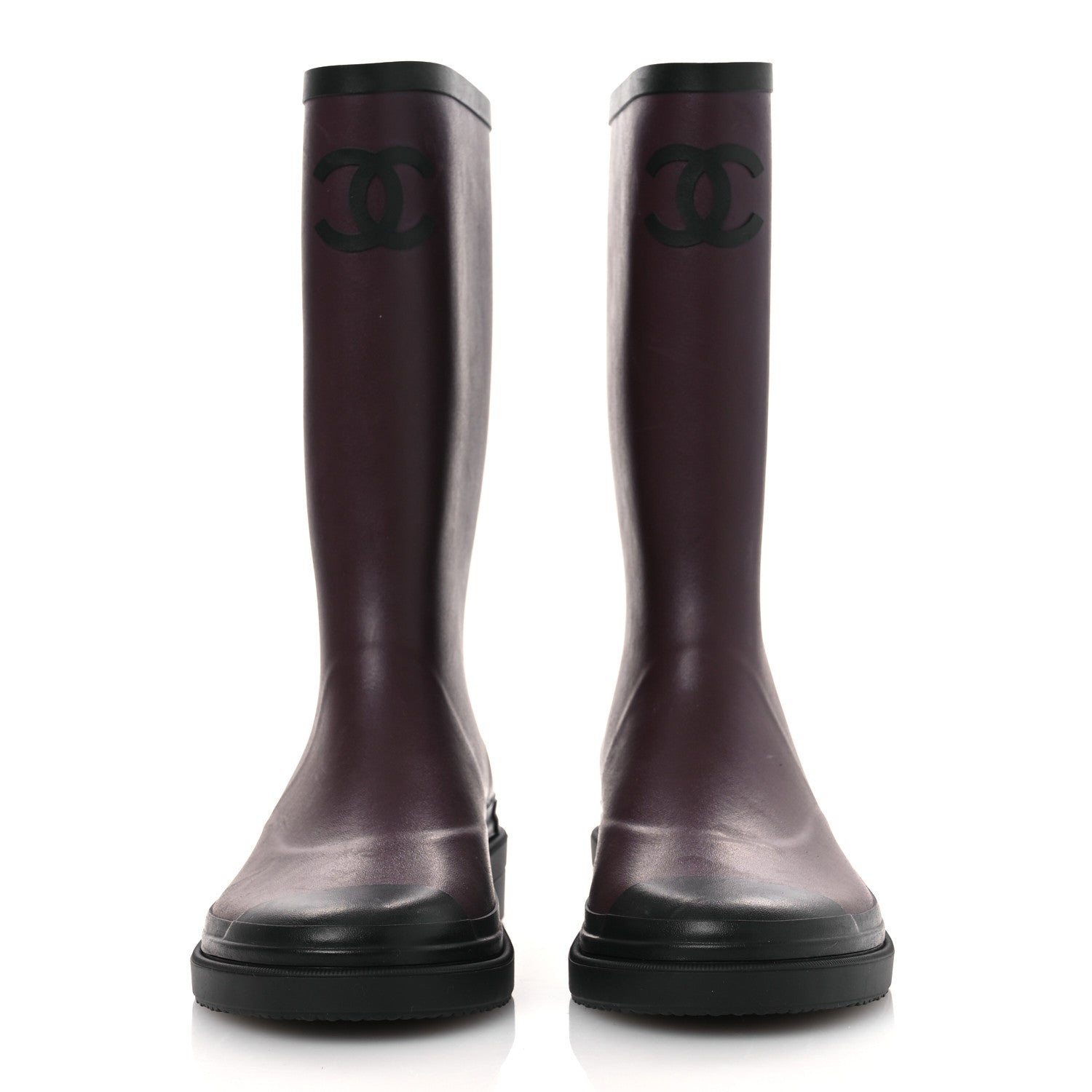 Chanel Caoutchouk CC High Boots 41 Dark Burgundy Black 3 of 14