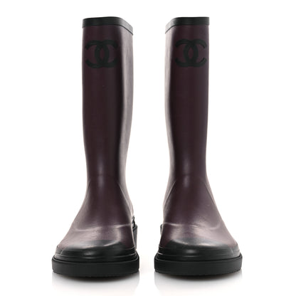 Chanel Caoutchouk CC High Boots 41 Dark Burgundy Black 3 of 14