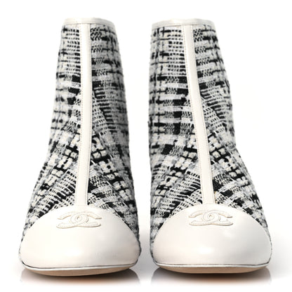 Chanel Tweed Lambskin Cap Toe CC Short Boots 38.5 White Black 3 of 12