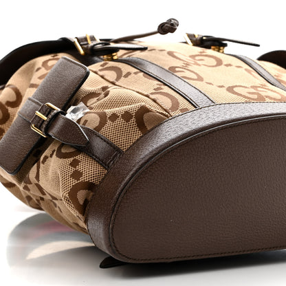 Gucci Monogram Jumbo GG Textured Dollar Calfskin Web Double Buckle Backpack Camel Ebony New Acero 10 of 13