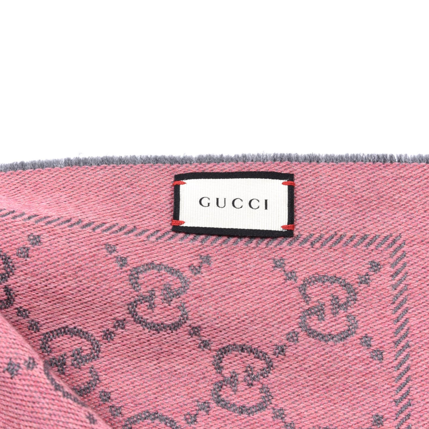 Wool Jacquard GG Monogram Sten Fringe Scarf Graphite Pink