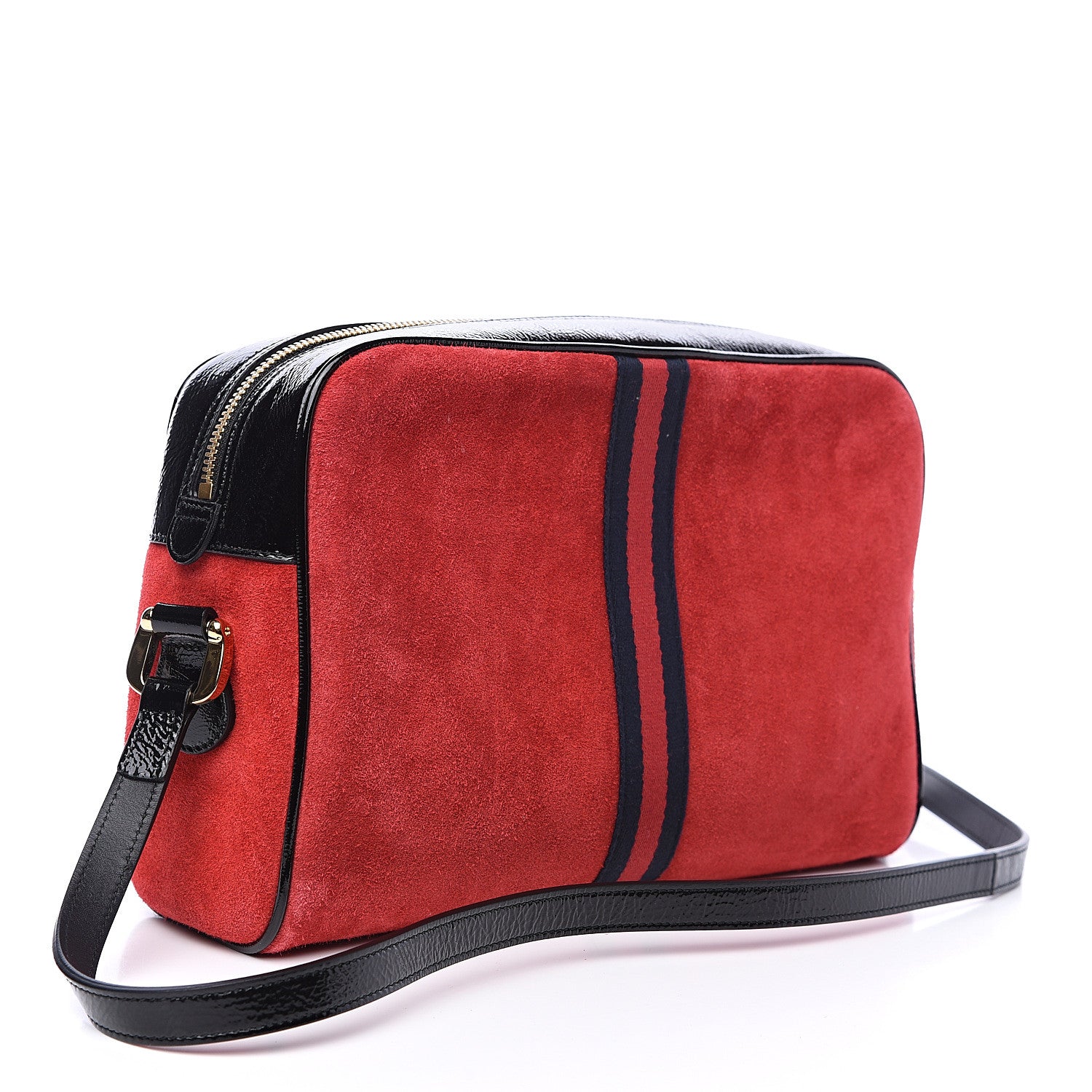 Gucci Suede Patent Web Small Ophidia Shoulder Bag Hibiscus Red Black 2 of 11