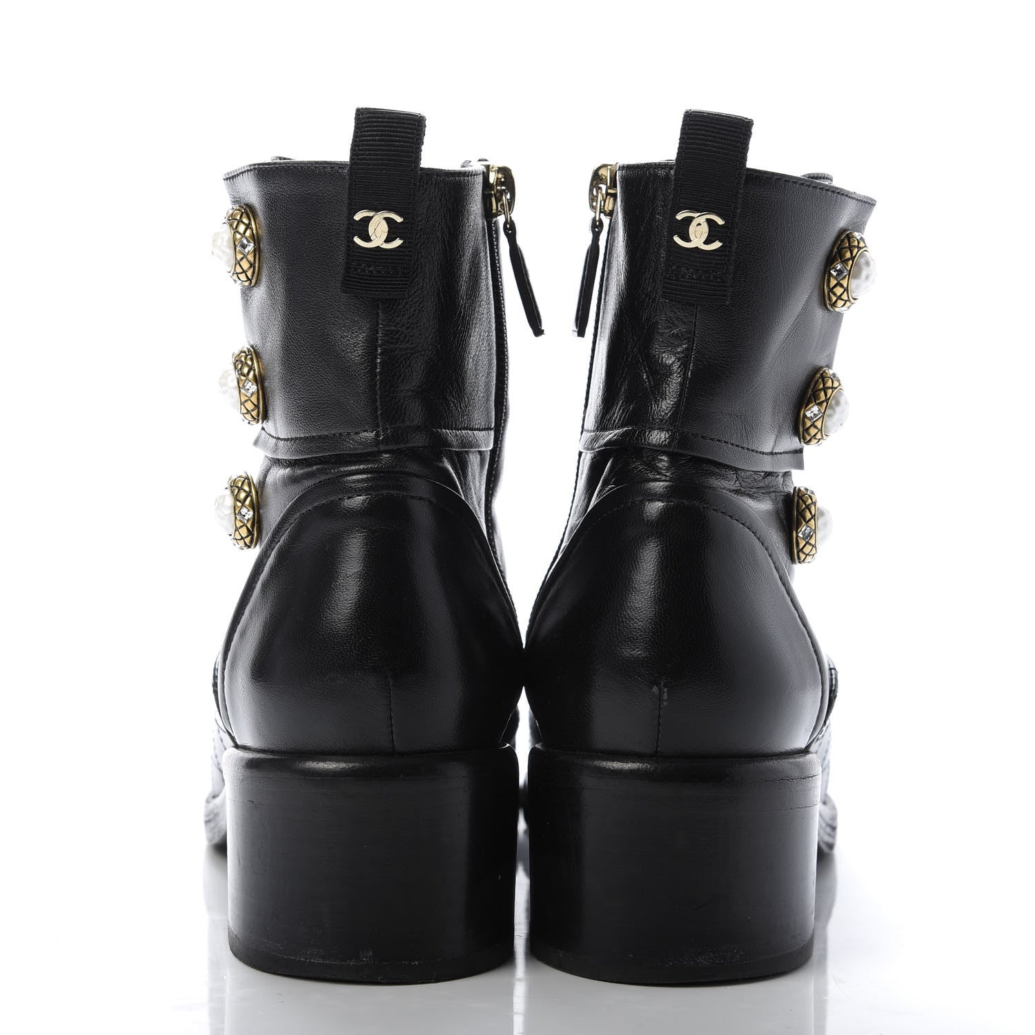 Chanel Lambskin Pearl Short Boots 37.5 Black Gold 6 of 8