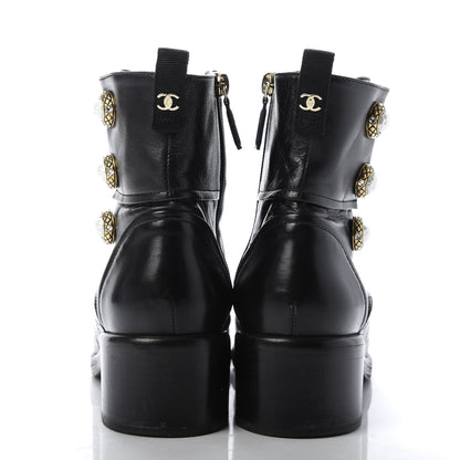 Chanel Lambskin Pearl Short Boots 37.5 Black Gold 6 of 8