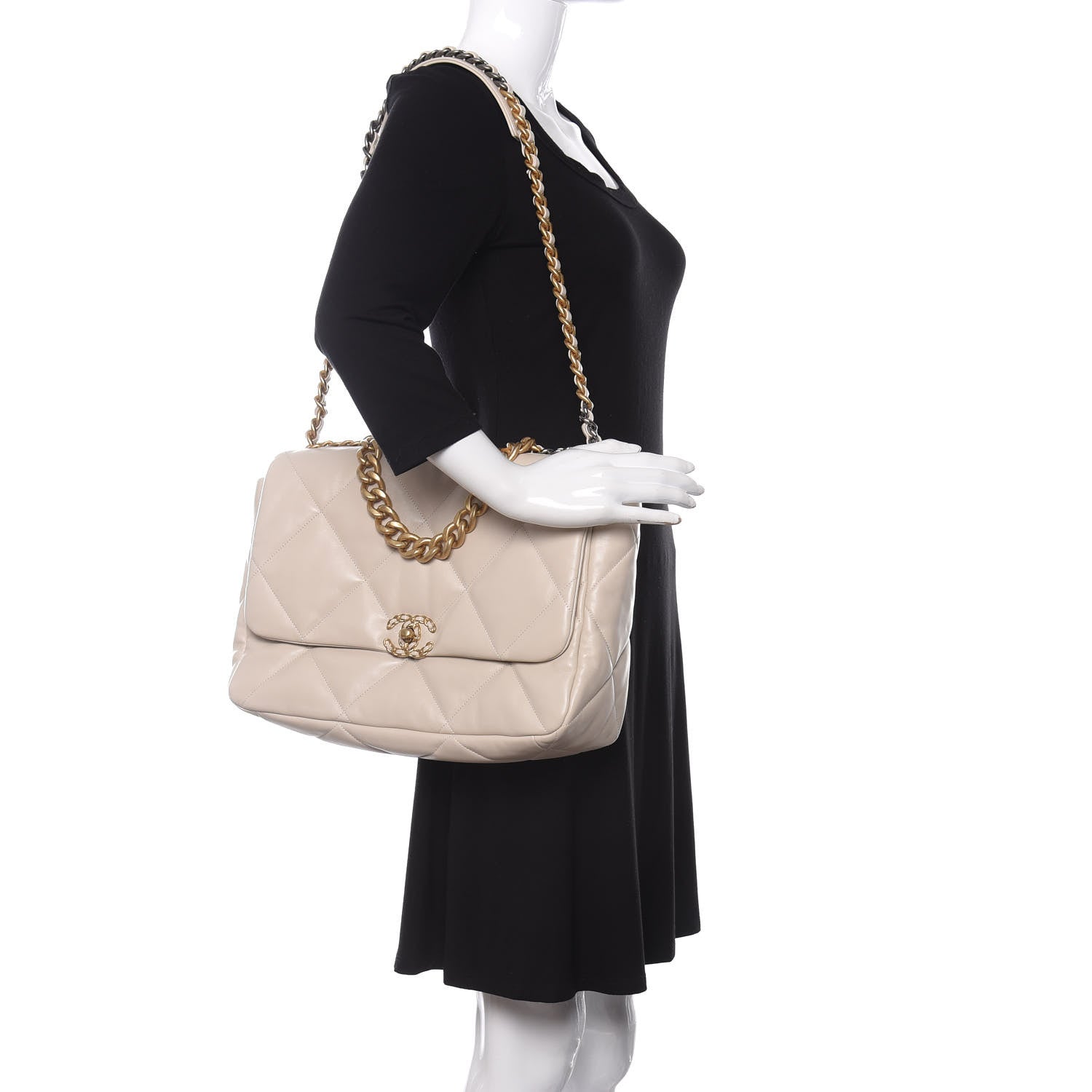Chanel Lambskin Quilted Maxi Chanel 19 Flap Ivory 2 of 12