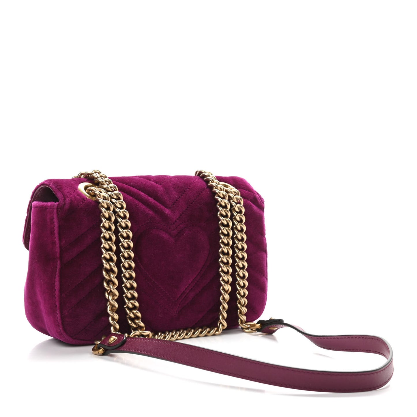 Velvet Matelasse Mini GG Marmont Shoulder Bag Fuchsia Violet Cyclamen