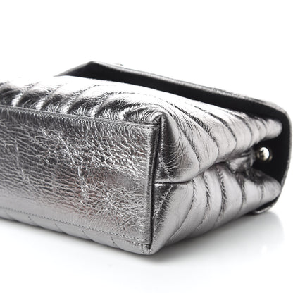 Saint Laurent Metallic Calfskin Y Quilted Monogram Small Loulou Chain Satchel Acciaio 8 of 10