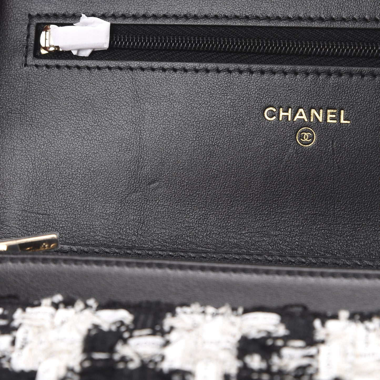 Tweed Quilted Wallet On Chain WOC Black Ecru White
