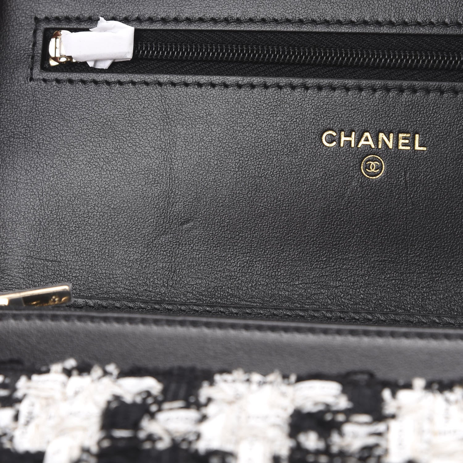 Chanel Tweed Quilted Wallet On Chain WOC Black Ecru White 11 of 12