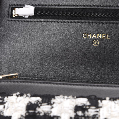 Chanel Tweed Quilted Wallet On Chain WOC Black Ecru White 11 of 12