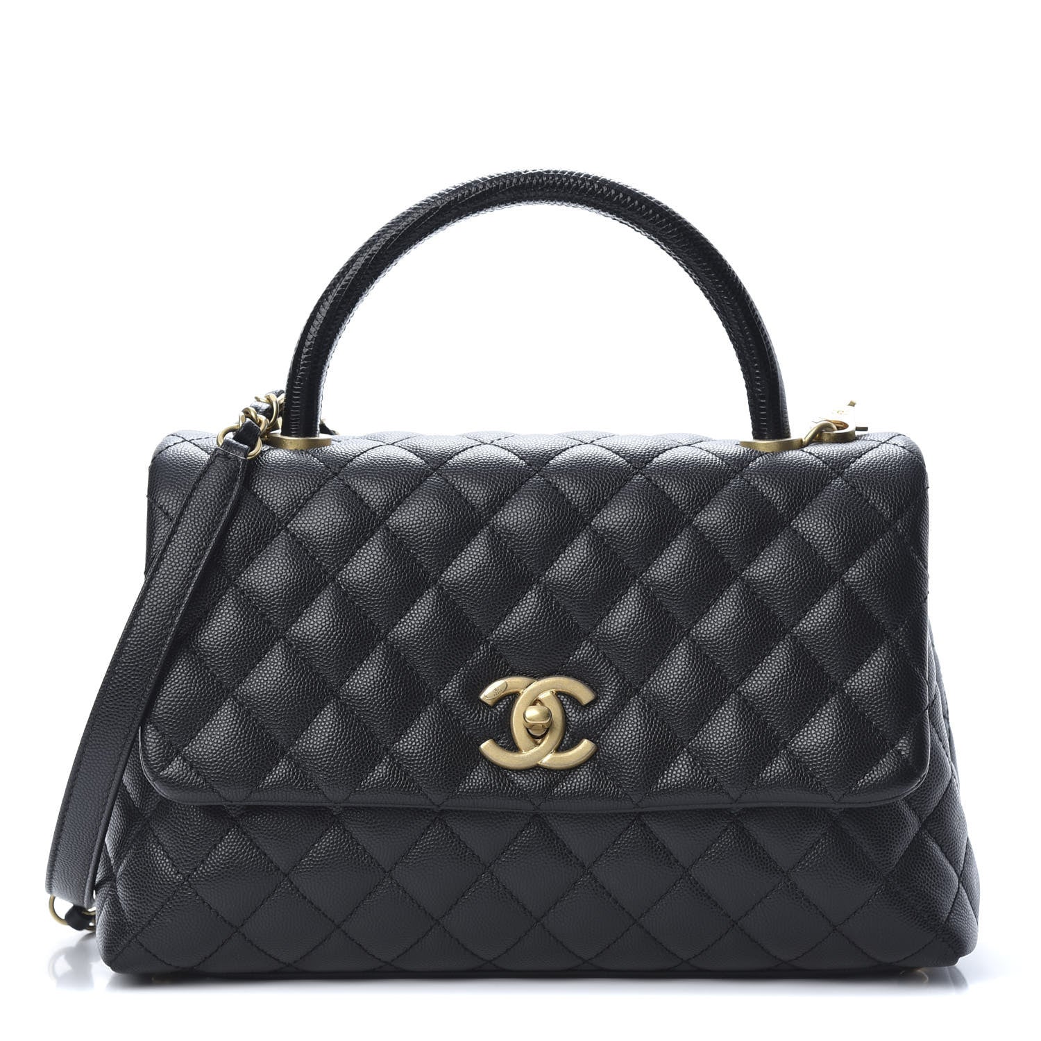 Chanel Caviar Lizard Embossed Quilted Small Coco Handle Flap Black 1 of 10