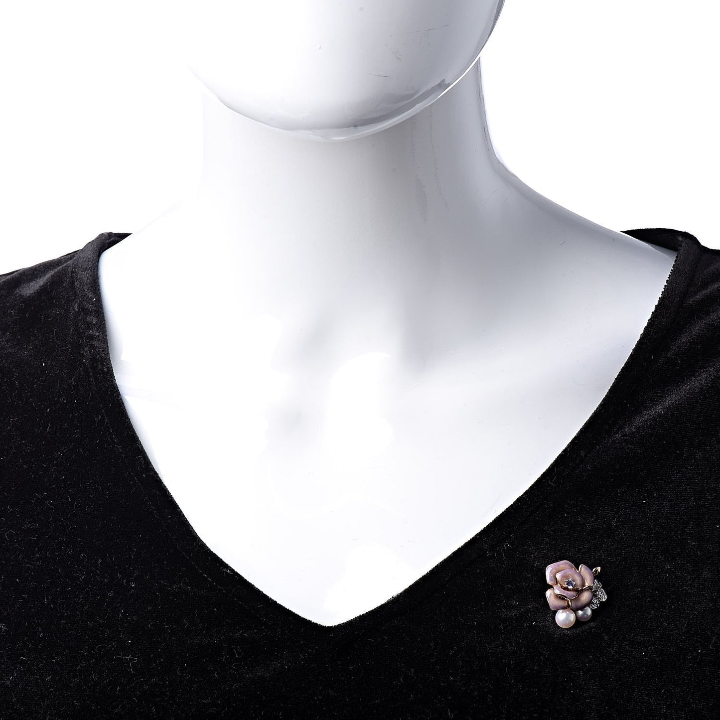 18K Rose White Gold Enamel Diamond Akoya Pearl 5.5-6.5mm Roses Pendant Brooch