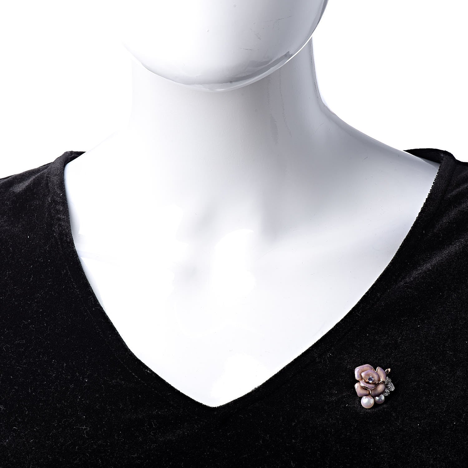 Mikimoto 18K Rose White Gold Enamel Diamond Akoya Pearl 5.5-6.5mm Roses Pendant Brooch 2 of 4