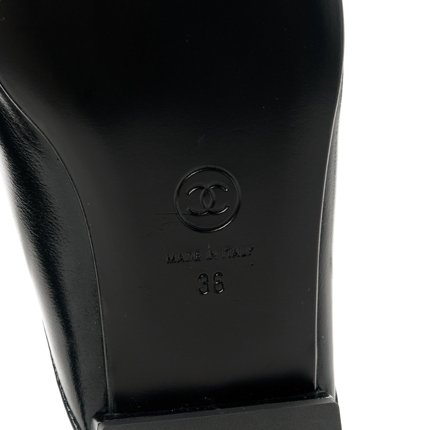 Shiny Calfskin Crystal CC Mules 36 Black