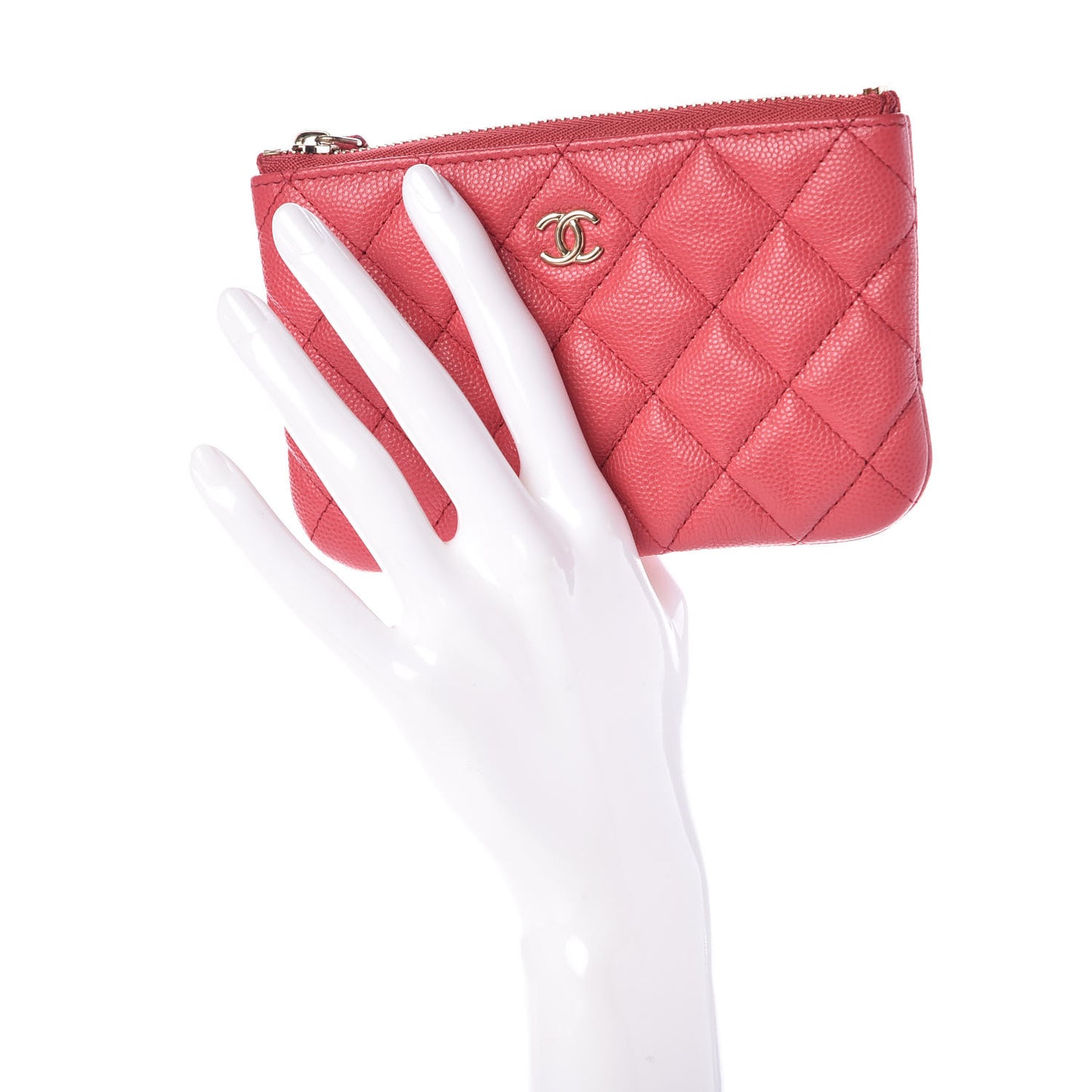 Caviar Quilted Small Cosmetic Case Dark Pink