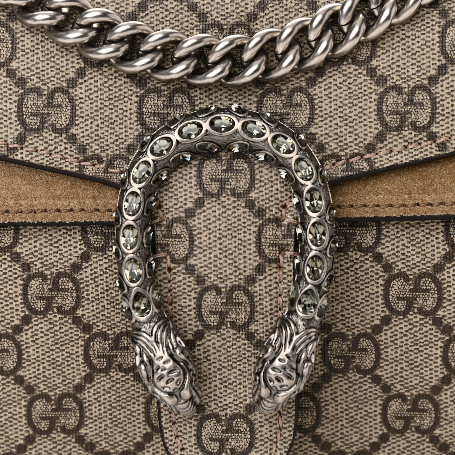Gucci GG Supreme Monogram Suede Crystal Small Dionysus Shoulder Bag Beige Ebony Taupe 8 of 10