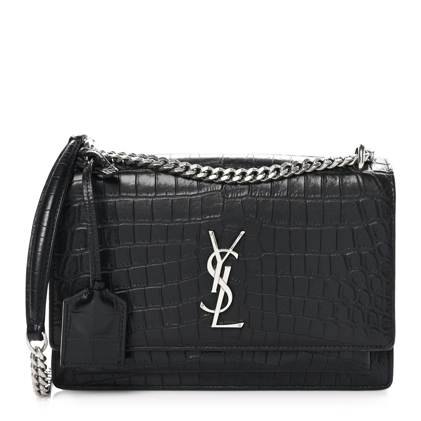 Calfskin Crocodile Embossed Medium Monogram Sunset Black
